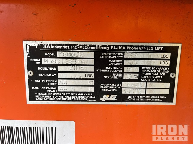 ELEVADOR ARTICULADO 2014 JLG 4WD M600JP