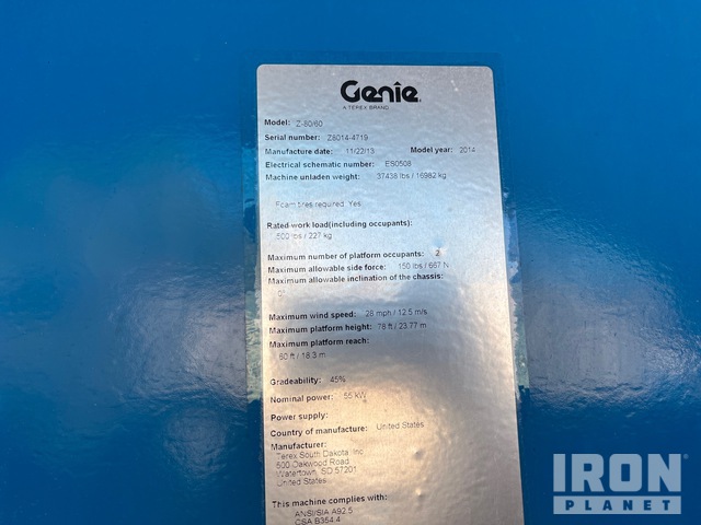 ELEVADOR ARTICULADO 2014 GENIE 4WD Z8060