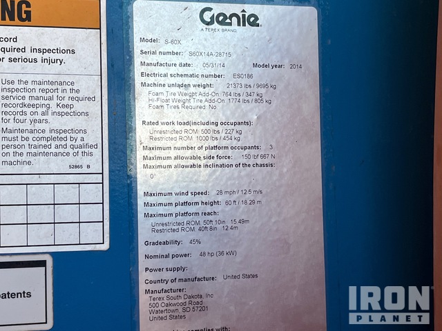 ELEVADOR ARTICULADO 2014 GENIE 4WD S60X