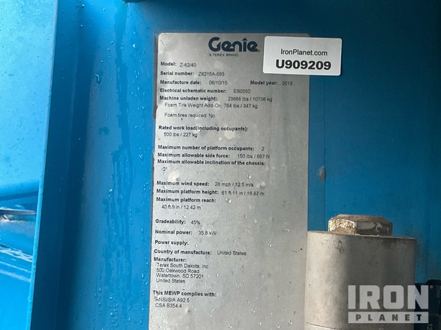 ELEVADOR ARTICULADO 2015 GENIE 4WD Z6240