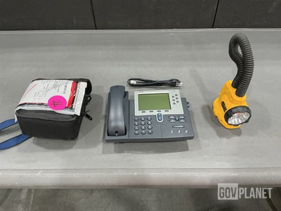 (12) Rechargeable Lights, (3) IP Phones, (1) Digital Camera & Assorted Items