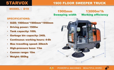2025 STARVOX D19 Ride-On Electric 1900 Laveuse de sol (Unused)