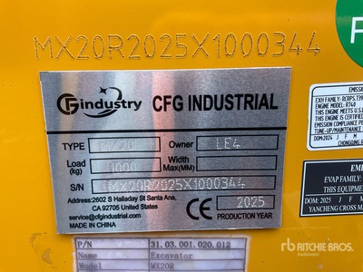 2026 CFG MX20R Mini Excavator (Unused)