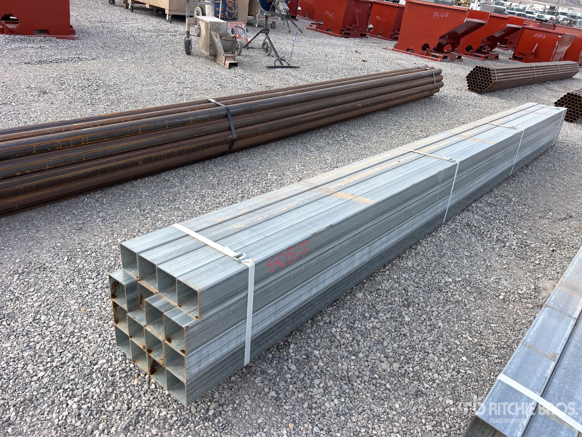 Quantity of (16) 4 in Square 11 Gauge Galvanized x 17 ft 11 in Steel (Unused)