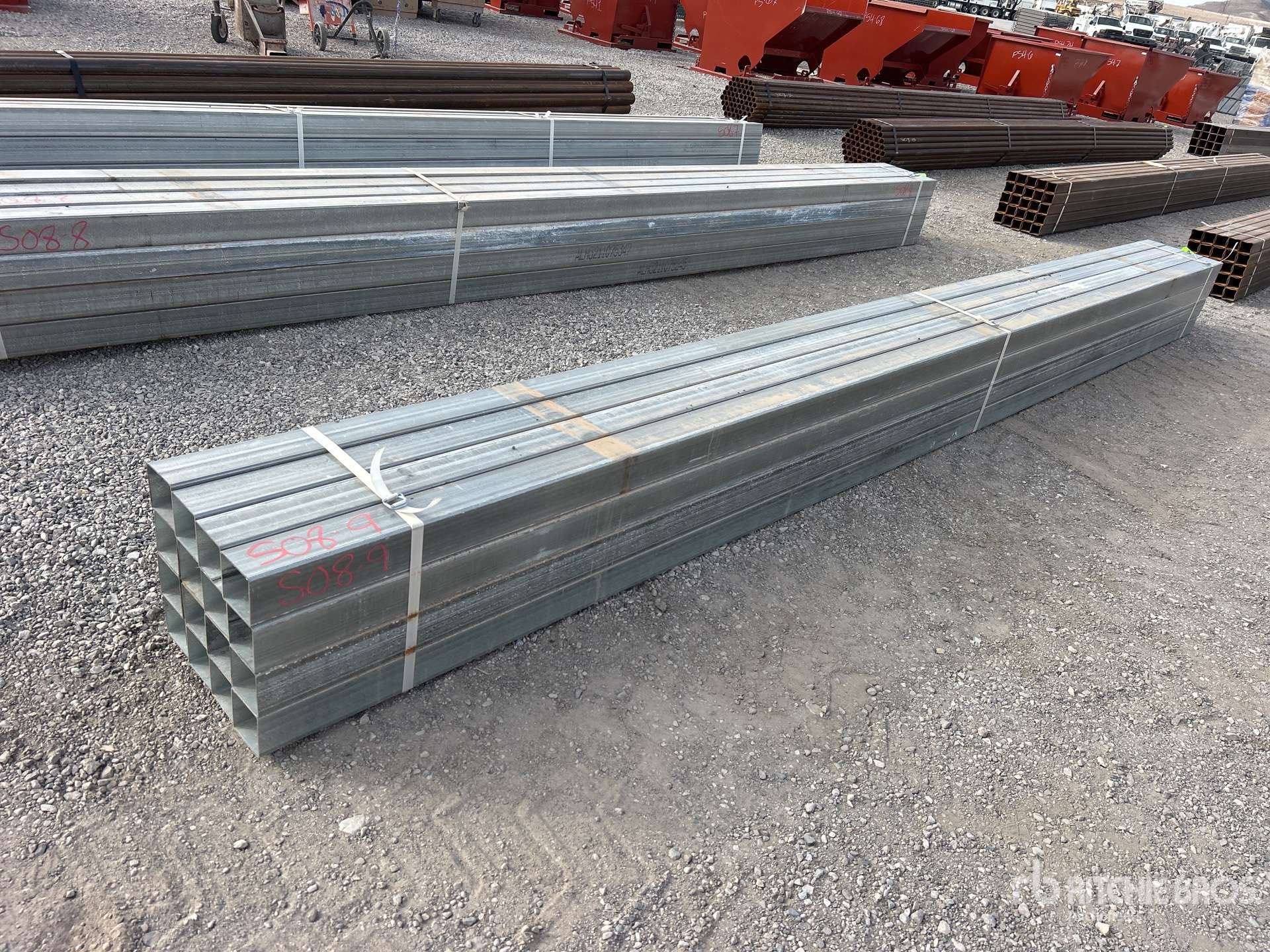 Quantity of (16) 4 in Square 11 Gauge Galvanized x 17 ft 9 in Steel (Unused)