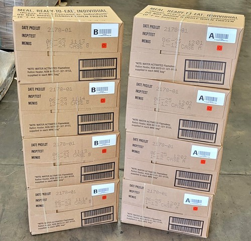 (8) Cases of Genuine U.S. G.I. Military MRE'S (Meals ready to Eat) 6/25