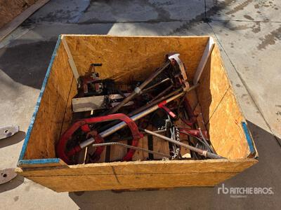 Quantity of (2) Hydraulic Pipe Cutter, (4) Ratched Chain Pipe Cutters, (2) Plastic Bevel Tools and (1) Tri-Stand Pipe Vice