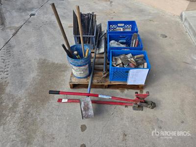 Quantity of Concrete Finishing Trowels, Edgers, Steel Form Stakes, (5) Sledgehammers and (1) Rebar Bender Cutter