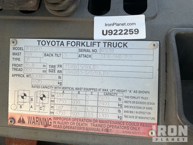 MONTACARGAS 2003 TOYOTA 7FGCU30