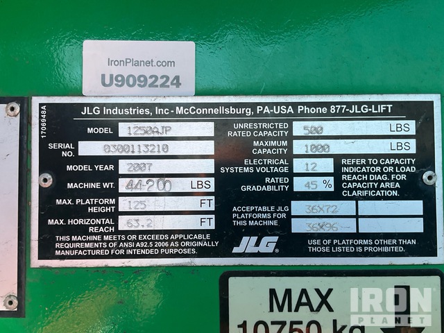 ELEVADOR ARTICULADO 2007 JLG 4WD 1250AJP