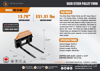 2025 Wolverine FK-11-48W 48 in Skid Steer Forks (Unused)