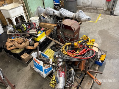 Quantity of (3) Pallets of Hand Tools, Lincoln welder, air tools, truck side step, chainsaw, some wire, metal trash cans