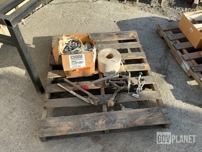 Pallet of industrial pallet strapping (banding) equipment and supplies