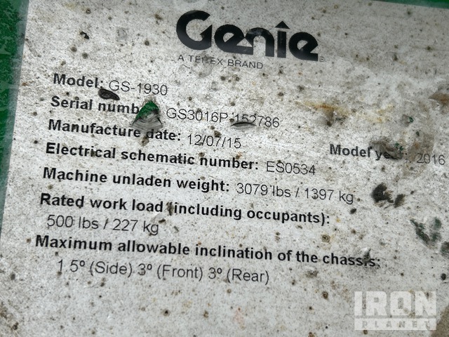ELEVADOR TIJERA 2016 GENIE GS1930