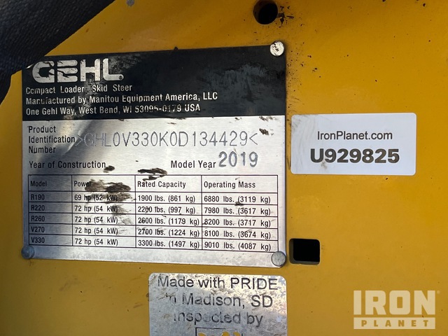 MINI CARGADOR SOBRE RUEDAS 2019 GEHL V330