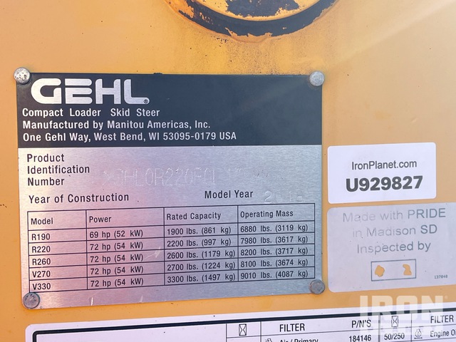 MINI CARGADOR SOBRE RUEDAS 2018 GEHL R220