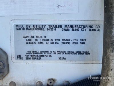 2017 Utility VS2RA 53 ft x 102 in T/A Remorque frigorifique