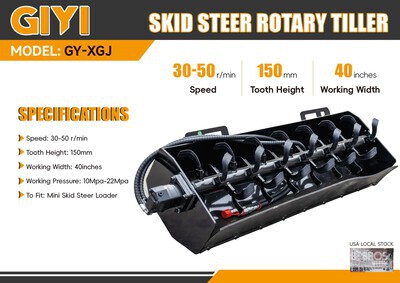 GIYI 40 in Mini Skid Steer Tiller (Unused)