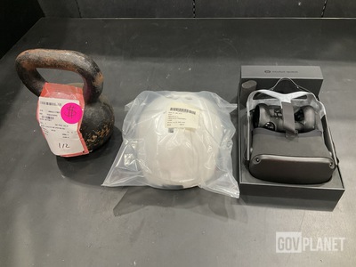(39) Helmet Linings, (1) VR Headset, (2) Kettlebells & Assorted Items