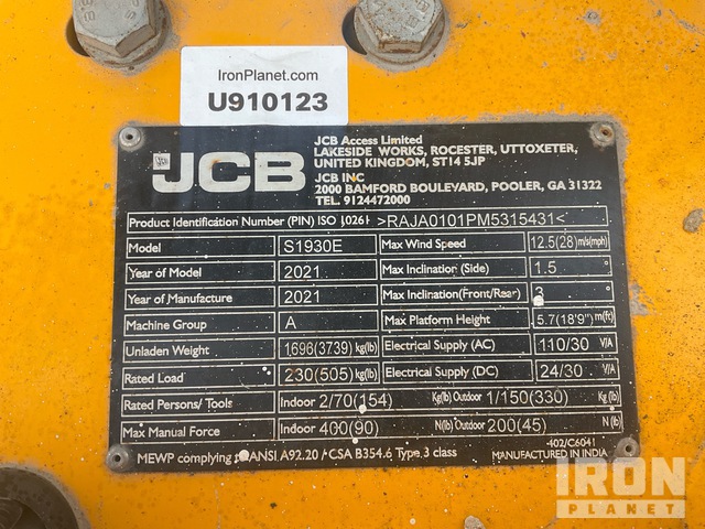 ELEVADOR TIJERA 2021 JCB S1930E