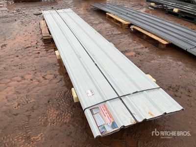 Quantity of (30) 16 ft x 3 ft White Metal Roof Panels Divers (Unused)