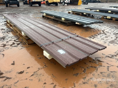 Quantity of (30) 16 ft x 3 ft Brown Metal Roof Panels Divers (Unused)