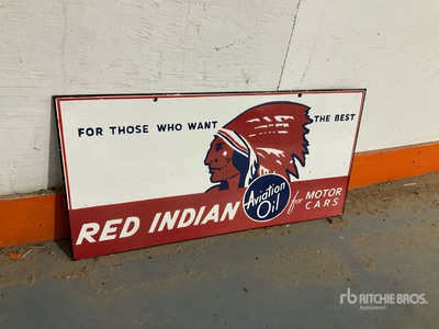 Red Indian Aviation 21 in Double-Sided Porcelain Sign