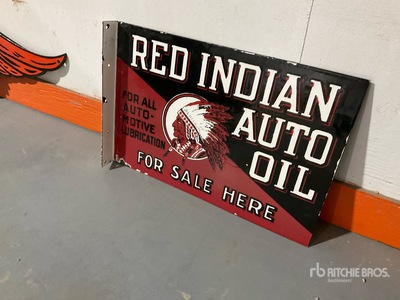 Red Indian Auto Oil Flange 18 in Double-Sided Porcelain Sign