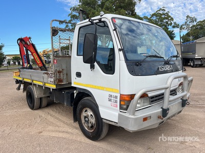 2002 Isuzu NPR 200 4x2 w/ 2005 Palfinger PC 2300 B 1.7 t Knuckle Boom Flatbed Truck w/Crane