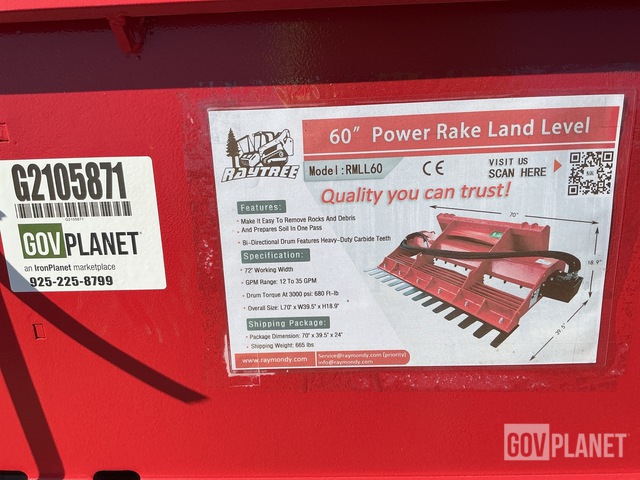 Surplus Raytree RMLL60 60'' Skid Steer Power Rake Land Level - Unused ...
