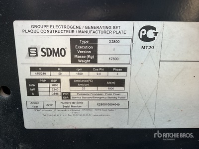 2010 Sdmo X2800 2800 kVA Skid-Mounted Generator Set