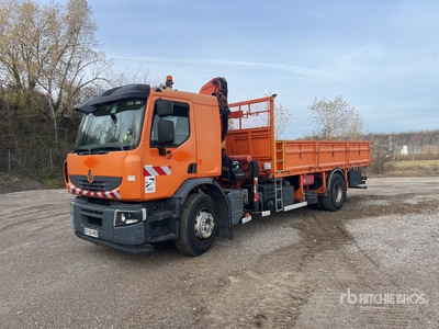 2007 Palfinger PK15500 5750 kg Articulated Boom on 2007 Renault Premium II DXi 4x2 Camion Plateau Avec Grue شاحنة مسطحة مع رافعة
