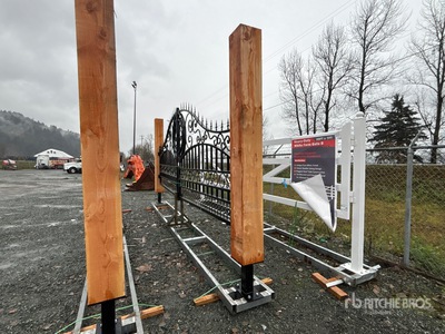 EG EarthyGrounds Gate-T12 20 ft Wrought Iron Bi-Parting Timber and Steel Driveway Gate (Unused)