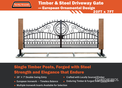 EG EarthyGrounds Gate-T10 20 ft Timber and Steel Puerta de entrada (Unused)