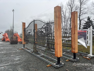 EG EarthyGrounds Gate-T10 20 ft Wrought Iron Bi-Parting Timber and Steel Driveway Gate (Unused)