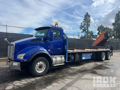 Palfinger PK30002 14100 lb Articulated Boom on 2018 Kenworth T880 T880 Wide Hood 6x4 Flatbed Truck with Crane