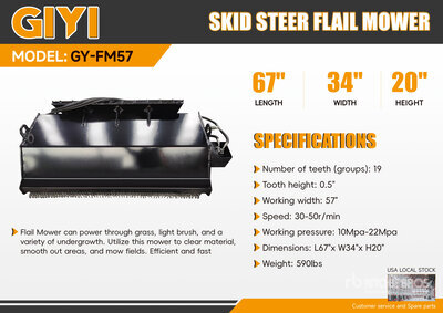 2025 GIYI GY-FM57 57 in Cortador de maya para minicargadora (Unused)