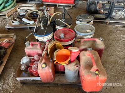 Jerry Cans, Oil Filters & Assorted Oils with Manual Pump