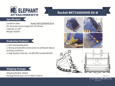 2025 Elephant BKT336D60HD 60-N 60 in Digging Excavator Bucket - Fits Cat 336 / 30 - 38 ton (Unused)
