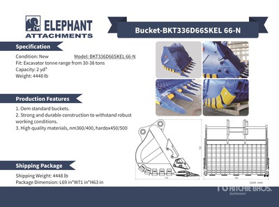 2025 Elephant BKT336D66SKEL 66-N 66 in 2 cyd Skeleton Excavator Bucket - Fits Cat 336 / 30 - 38 ton (Unused)