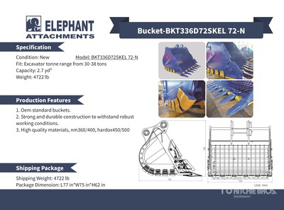 2025 Elephant BKT336D72SKEL 72-N 72 in Skeleton Excavator Bucket - Fits Cat 336 / 30 - 38 ton (Unused)