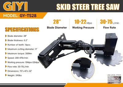 2025 GIYI GY-TS28 28 in Skid Steer Tree Saw (Unused)