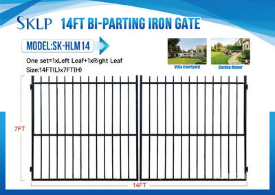 2026 SKLP SK-HLM14 14 ft x 7 ft Wrought Iron Bi-Parting Puerta de entrada (Unused)