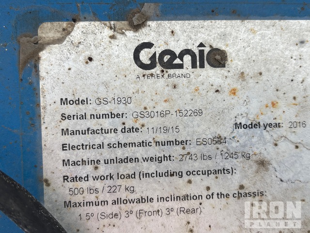 ELEVADOR TIJERA 2016 GENIE GS1930