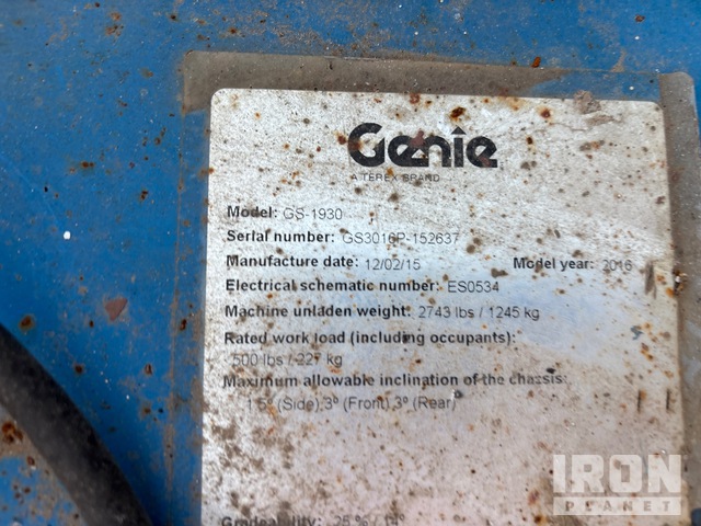 ELEVADOR TIJERA 2016 GENIE GS1930