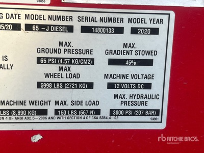 2020 MEC 65J Diesel Articulating Boom Lift