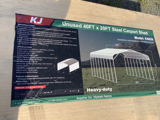 KJ K4020 Steel Carport Shed - Unused KJ K4020 Steel Carport Shed - Unused