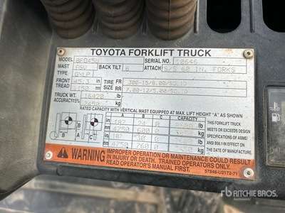 2015 Toyota 8FG45U 8500 lb Pneumatic Tire Forklift
