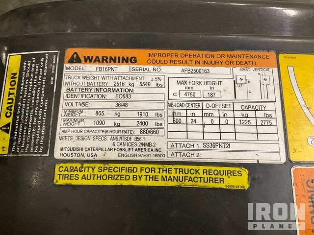 MONTACARGAS ELéCTRICO 2018 MITSUBISHI FB16PNT