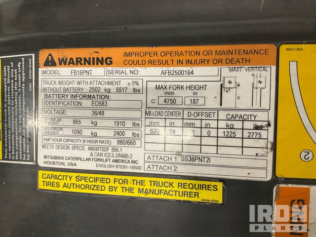 MONTACARGAS ELéCTRICO 2018 MITSUBISHI FB16PNT